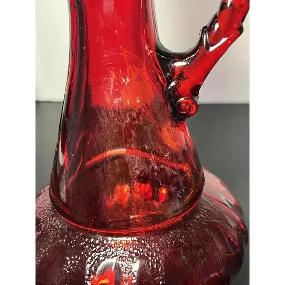 Vintage 1950s Ruby Red Genie-Style Glass Liquor Bottle Decanter, 11” NO STOPPER - Picture 6 of 15